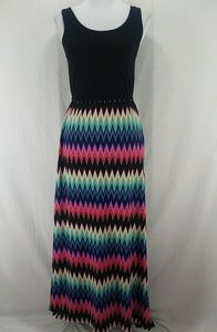 Rue 21 Maxi Dress Pink Black Blue Chevron Summer